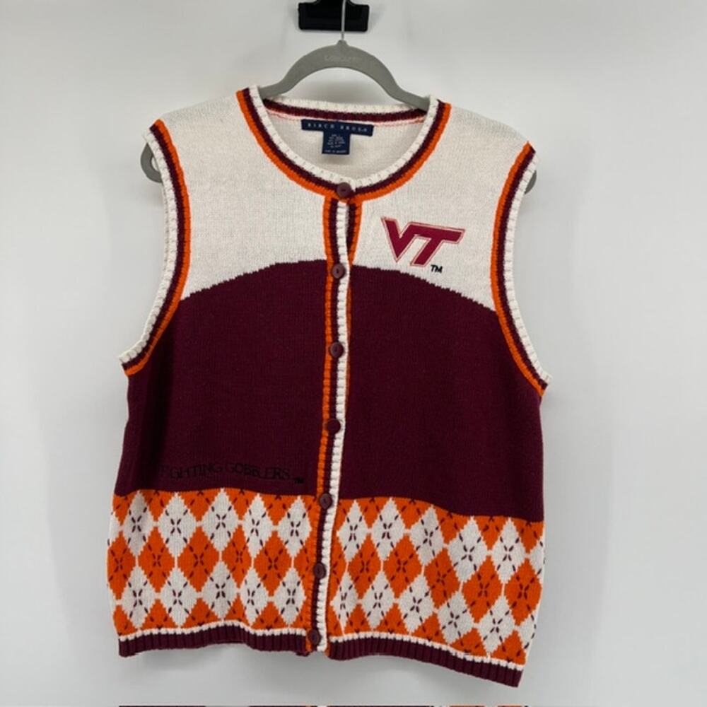VTG Virginia Tech Hokies Fighting Gobblers Sweater Vest Womens L Embroidered
